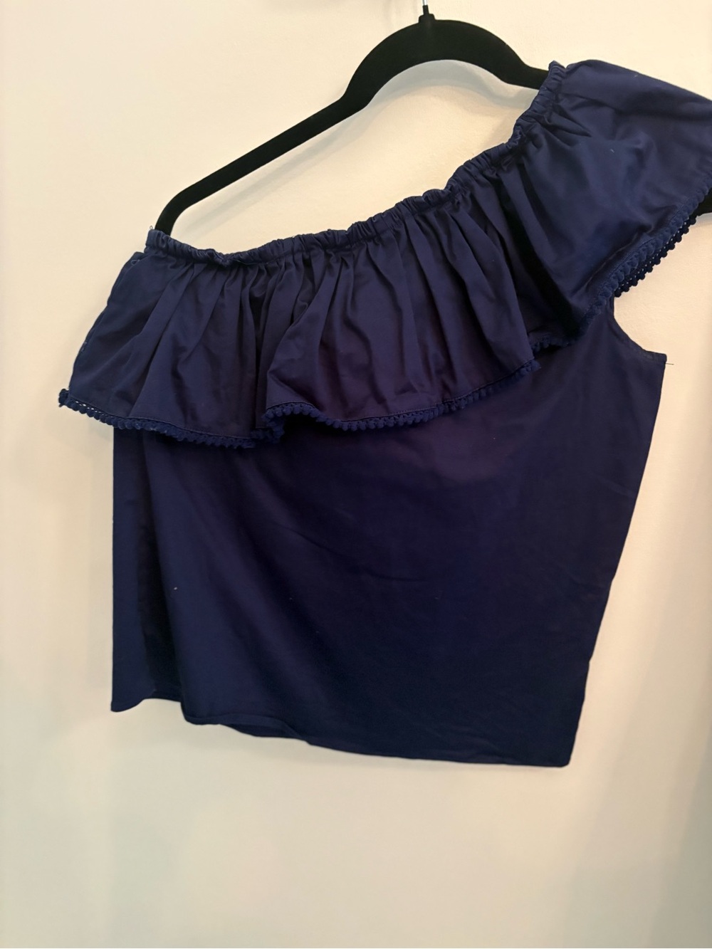 One-Shoulder Ruffle Structured  Top - Navy